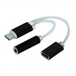 Wholesale 2-in-1 USB Type C to Aux Audio Jack Adapter with Fast Charging Dongle Cable Charger Adapter for Universal Cell Phone, Device and More (Black)